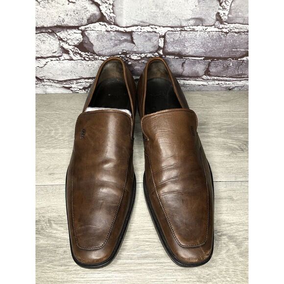 Boss Hugo Boss Brown Leather Square Toe Dress Loafers Shoes Men’s Sz 11M US/44EU - Picture 2 of 16